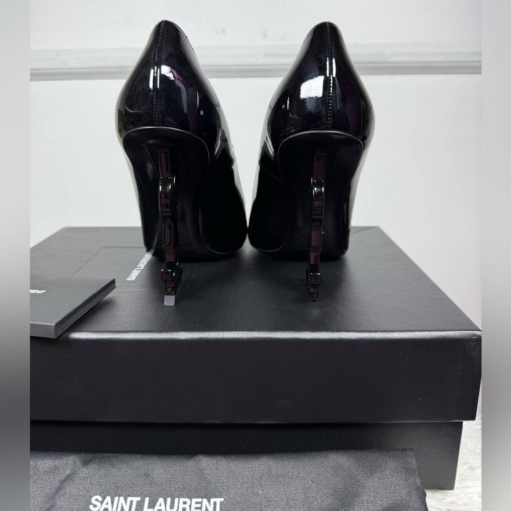 SAINT LAURENT OPYUM BLACK PATENT POINTED TOE PUMPS - Picture 5 of 10
